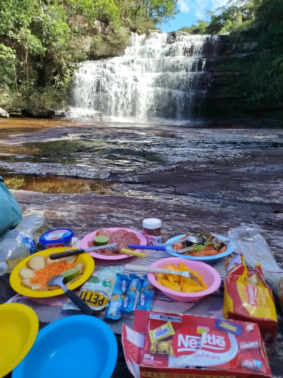 Trail snacks by the waterfall